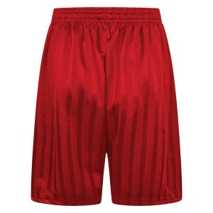 Rear view of red shadow stripe PE shorts with an elasticated waist