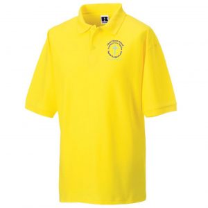Frontal view of the Christ Church Primary Academy yellow polo shirt