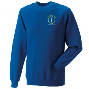 Frontal view of the CHrist Church Primary Academy royal blue sweatshirt