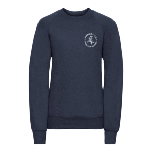 Frontal view of the Ninfield Primary School sweatshirt. A navy sweatshirt with the school's logo embroidered on the left breast.