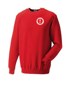 Frontal view of the Battle and Langton red sweatshirt