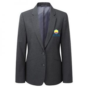 Ark Little Ridge grey blazer with the school logo embroidered to left breast