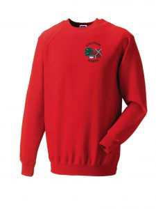 Frontal view of the Icklesham Primary School red sweatshirt