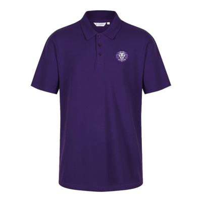 Frontal view of the St Leonards polo shirt.