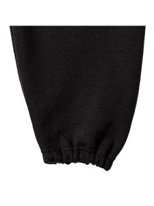 Close-up view of an elasticated leg end on on black jogging bottoms