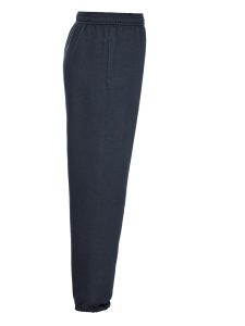 Side view of bottle-green jogging bottoms
