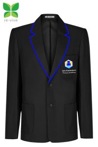 Ark Castledown dark grey blazer with royal blue trim and logo embroidered to left breast