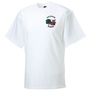 Frontal view of the Icklesham Primary School white PE t-shirt