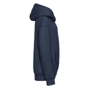 Side view of a navy hoodie.