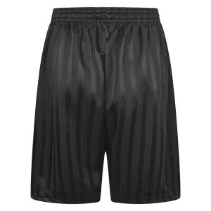 Rear view of black shadow stripe PE shorts with an elasticated waist