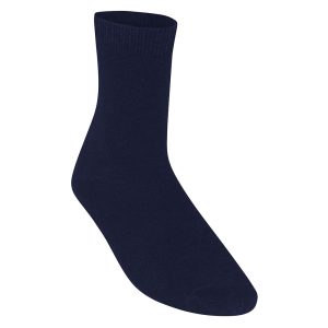 Frontal view of a plain navy sock.