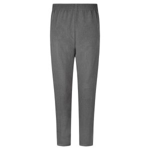 Rear view of girls' grey school trousers.