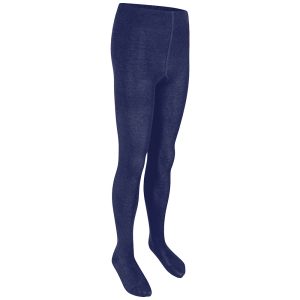 Frontal view of navy cotton-rich tights.