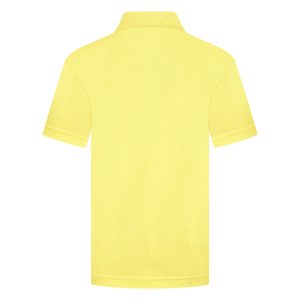 Rear view of a plain yellow kids' polo shirt against a white background.