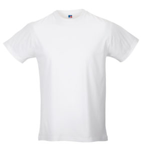 Frontal view of the plain white PE t-shirt