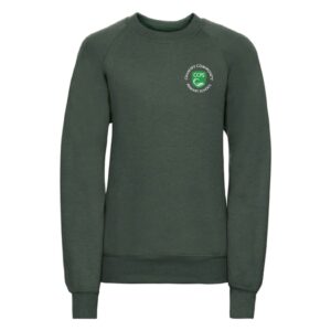 Frontal view of the Chantry Primary School bottle green sweatshirt
