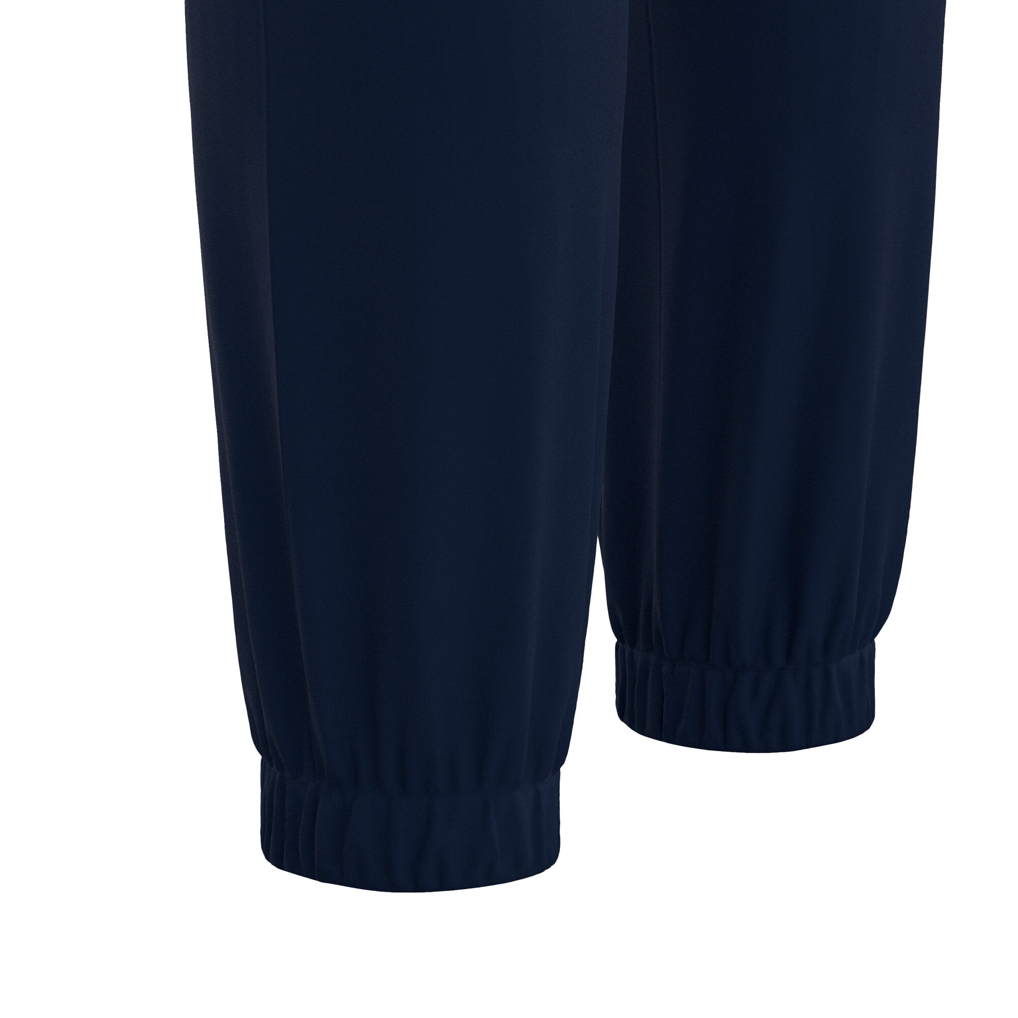 Close up view of the cuffs of Macron's Neckar tracksiot bottoms for PE in navy.