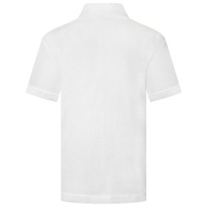 Rear view of a white polo shirt