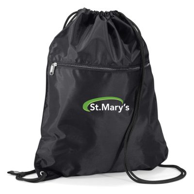 Frontal view of the St Mary's School and College black swim bag with a zip. The school's emblem is printed on the front.