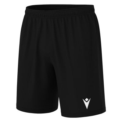 Angled frontal view of Macron's black Mesa shorts for PE.