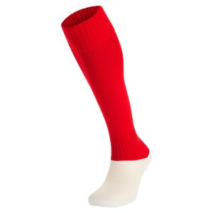 Frontal view of Macron's Round Evo sock for PE in red.