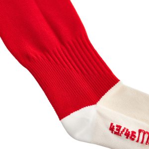 Close up view of Macron's Round Evo sock for PE in red.