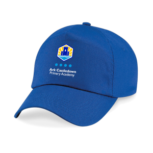A royal blue cap with the Ark Castledown emblem printed on the front.