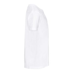 Side view of a plain white t-shirt.
