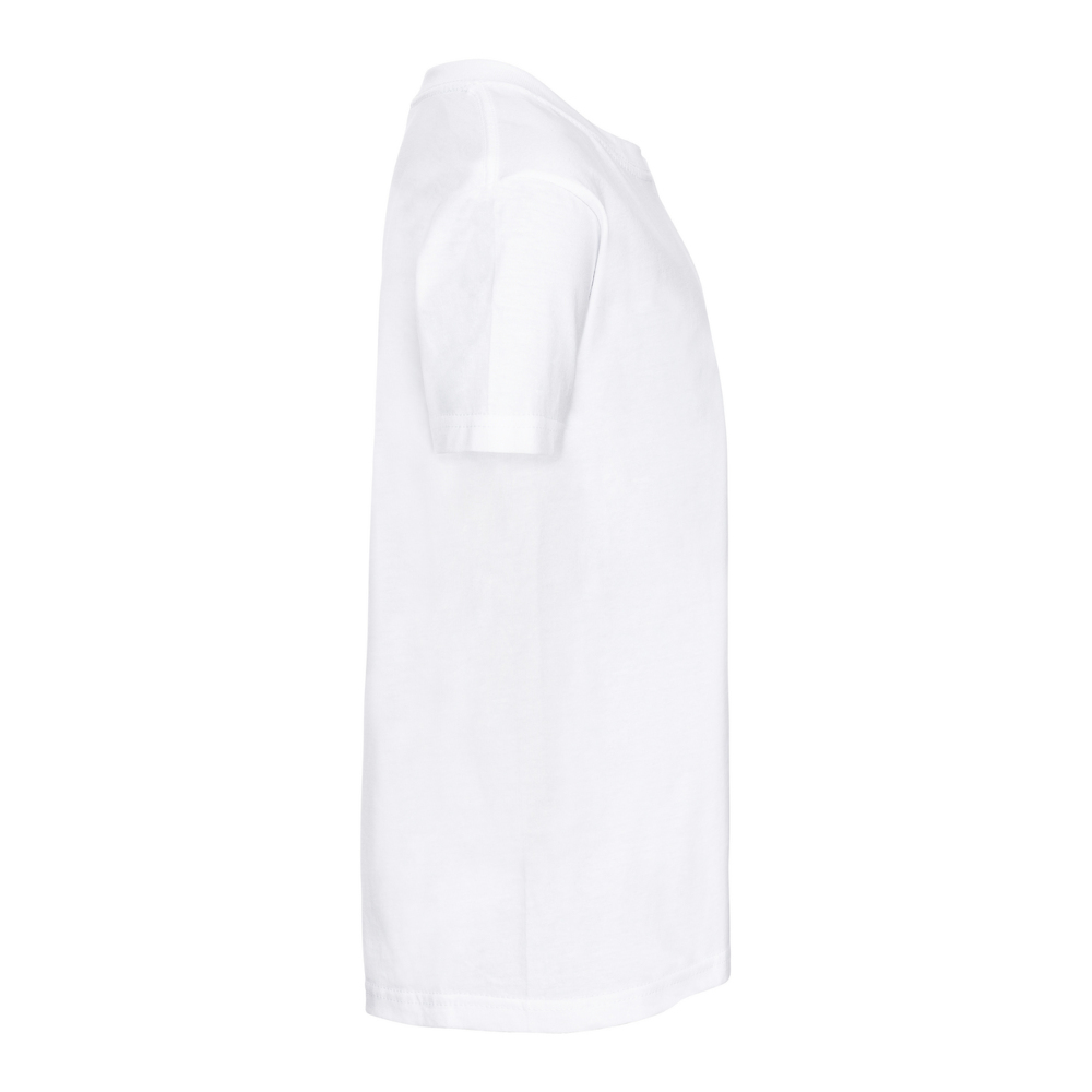 Side view of a plain white t-shirt.