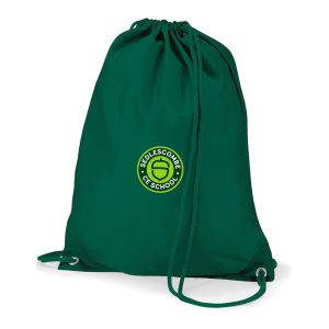 Frontal view of the Sedlescombe Primary School bottle green PE bag.