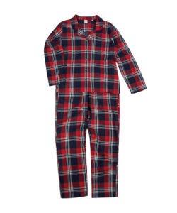 Frontal view of wommens tartan pyjamas
