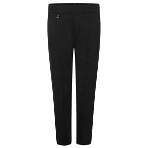 Frontal view of pull-up boys trousers in black