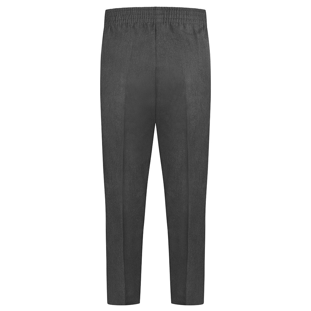 Rear view of pull-up boys' trousers in grey