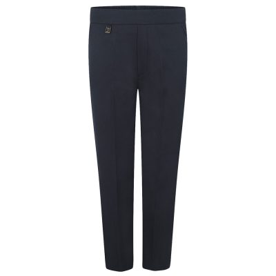 Frontal view of pull-up boys' trousers in navy