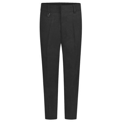 Frontal view of slim fit boys trousers in charcoal