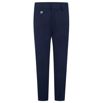 Frontal view of slim fit boys trousers in navy