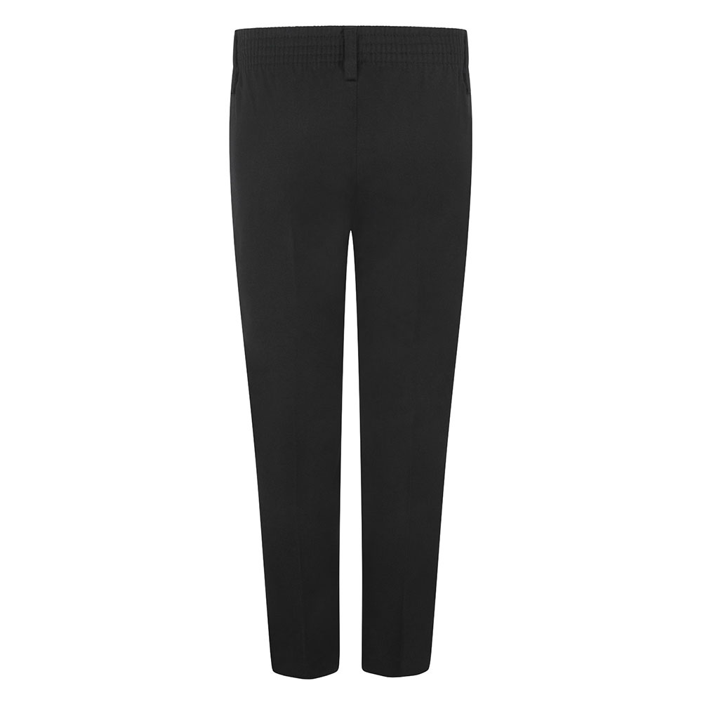 Rear view of standard-fit boys trousers in black