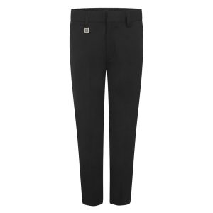 Frontal view of standard-fit boys trousers in black