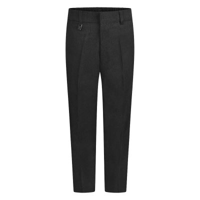 Frontal view of standard-fit boys trousers in charcoal