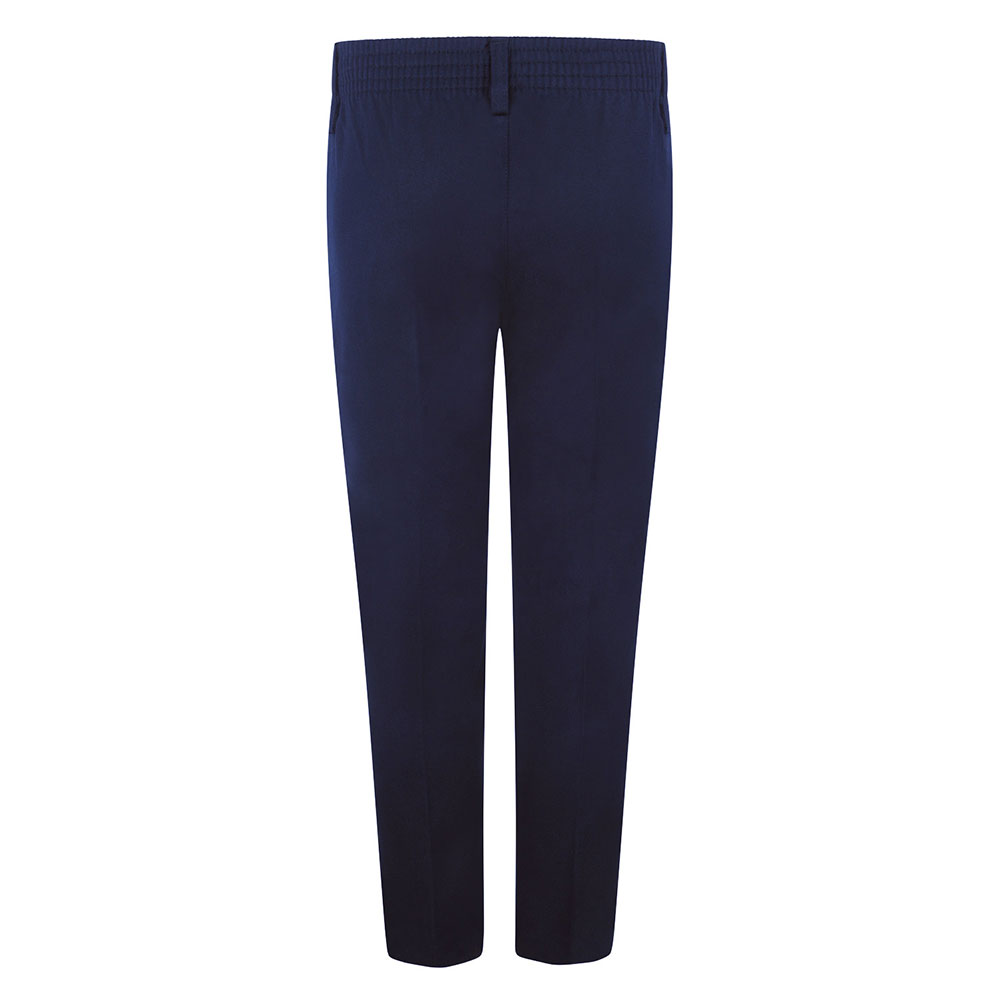 Rear view of standard-fit boys trousers in navy