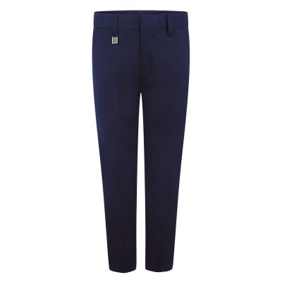 Frontal view of standard-fit boys trousers in navy