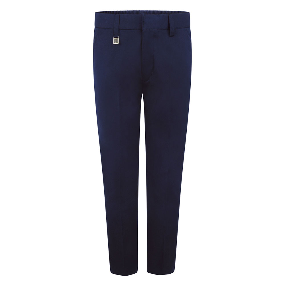 Frontal view of standard-fit boys trousers in navy
