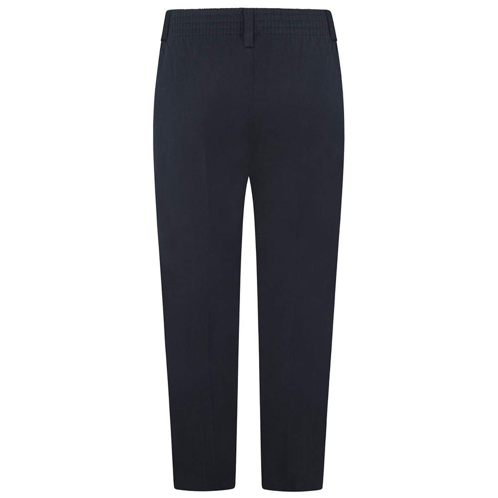 Rear view of sturdy-fit boys trousers in navy