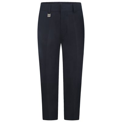 Frontal view of sturdy-fit boys trousers in navy