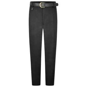 Frontal view of senior sturdy-fit boys trousers in charcoal