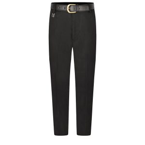 Frontal view of senior standard-fit boys trousers in black