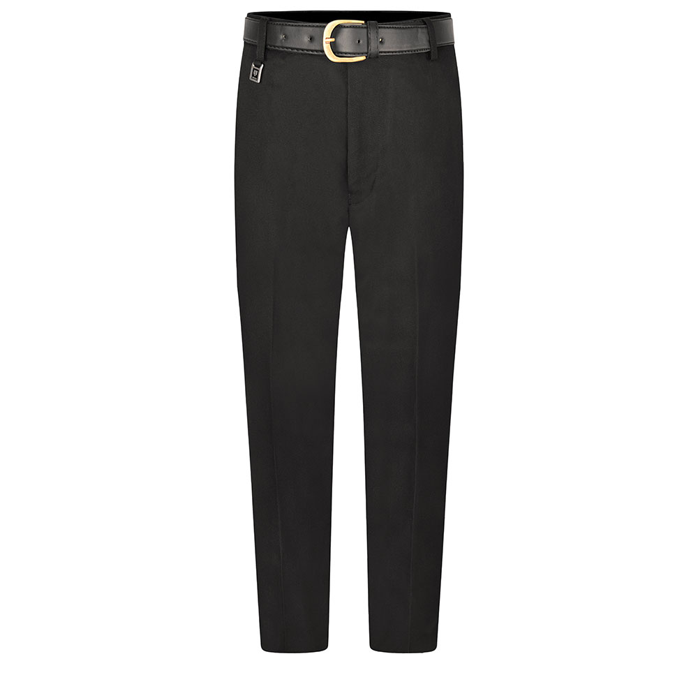 Frontal view of senior standard-fit boys trousers in black