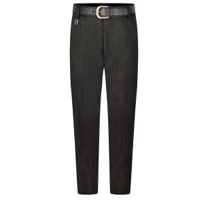 Frontal view of senior standard-fit boys trousers in charcoal