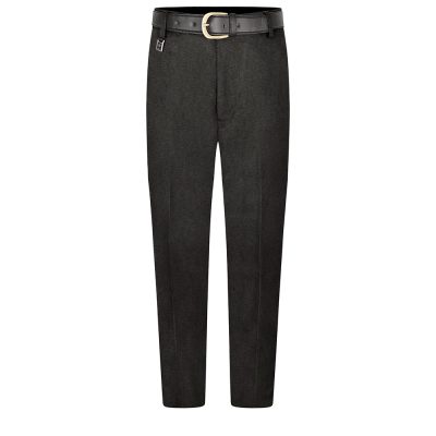 Frontal view of senior standard-fit boys trousers in charcoal