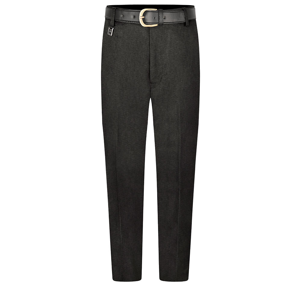Frontal view of senior standard-fit boys trousers in charcoal